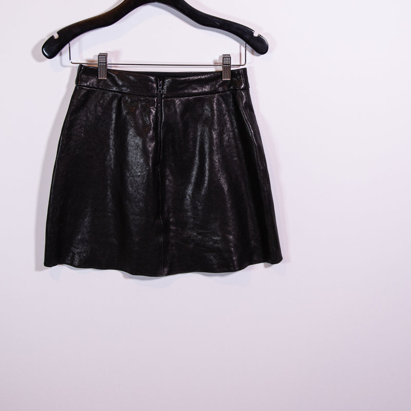 Alice + Olivia Women's Genuine Lamb Leather Faux Wrap Mini Drape Zipper Skirt 0