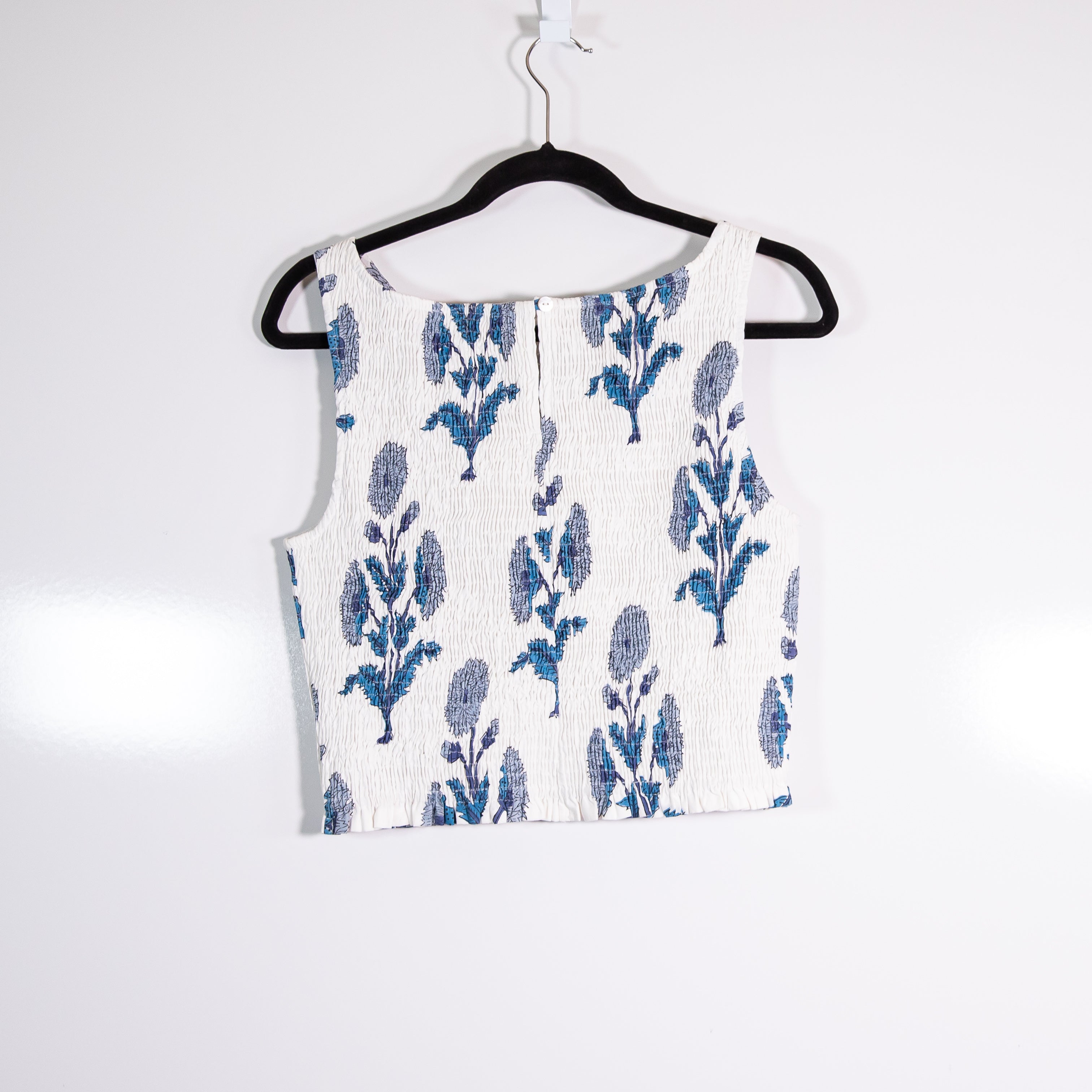 Marea Charlotte Cotton Poplin Smocked Stretch Sleeveless Tank Top Indigo Zinnia&nbsp;