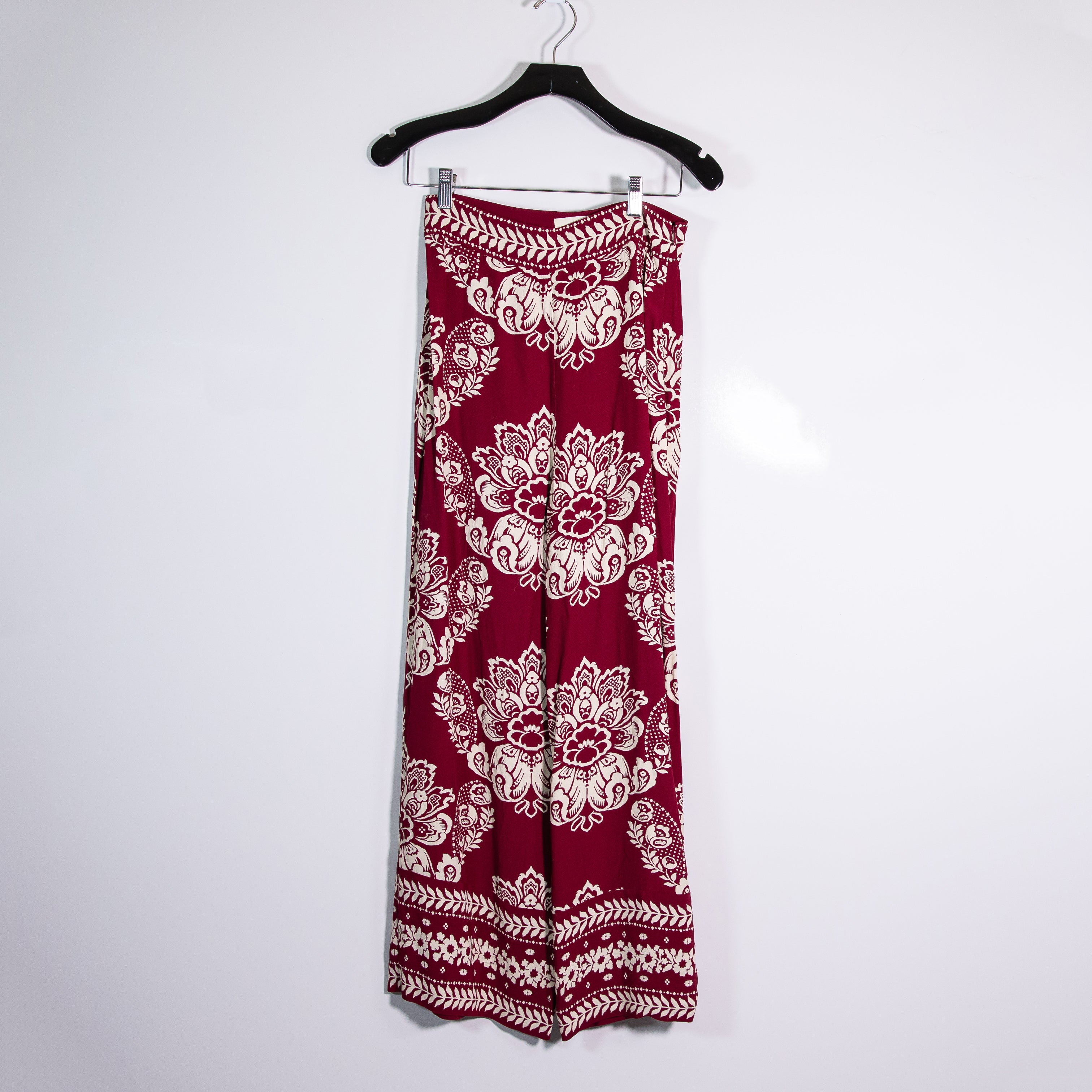 Sezane Christiano Crepe Straight Leg Mid Rise Ornamental Print Trouser Pants 4