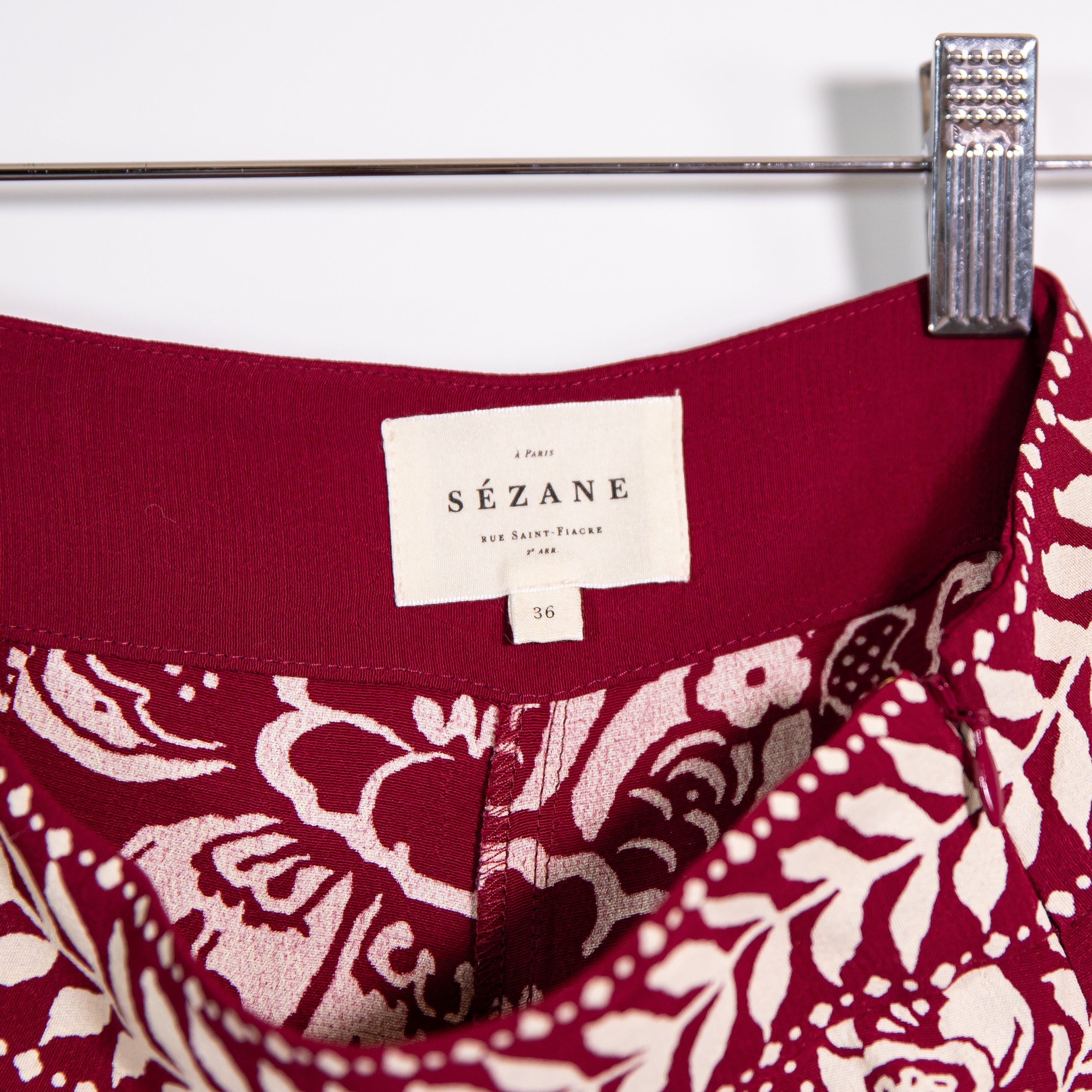 Sezane Christiano Crepe Straight Leg Mid Rise Ornamental Print Trouser Pants 4