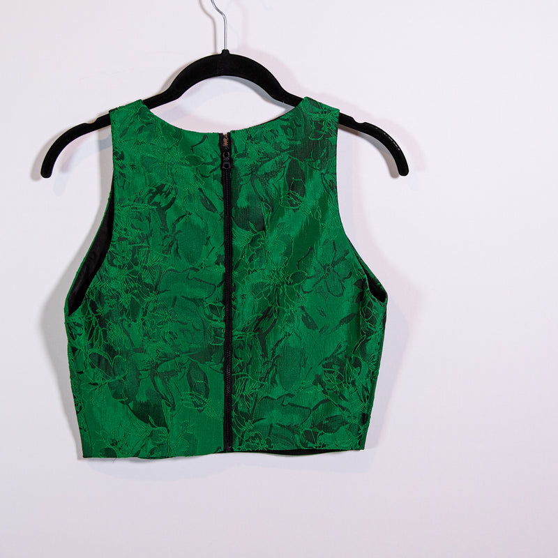 Alice + Olivia Emerald Green Floral Flower Print Pattern Jacquard Crop Top 4