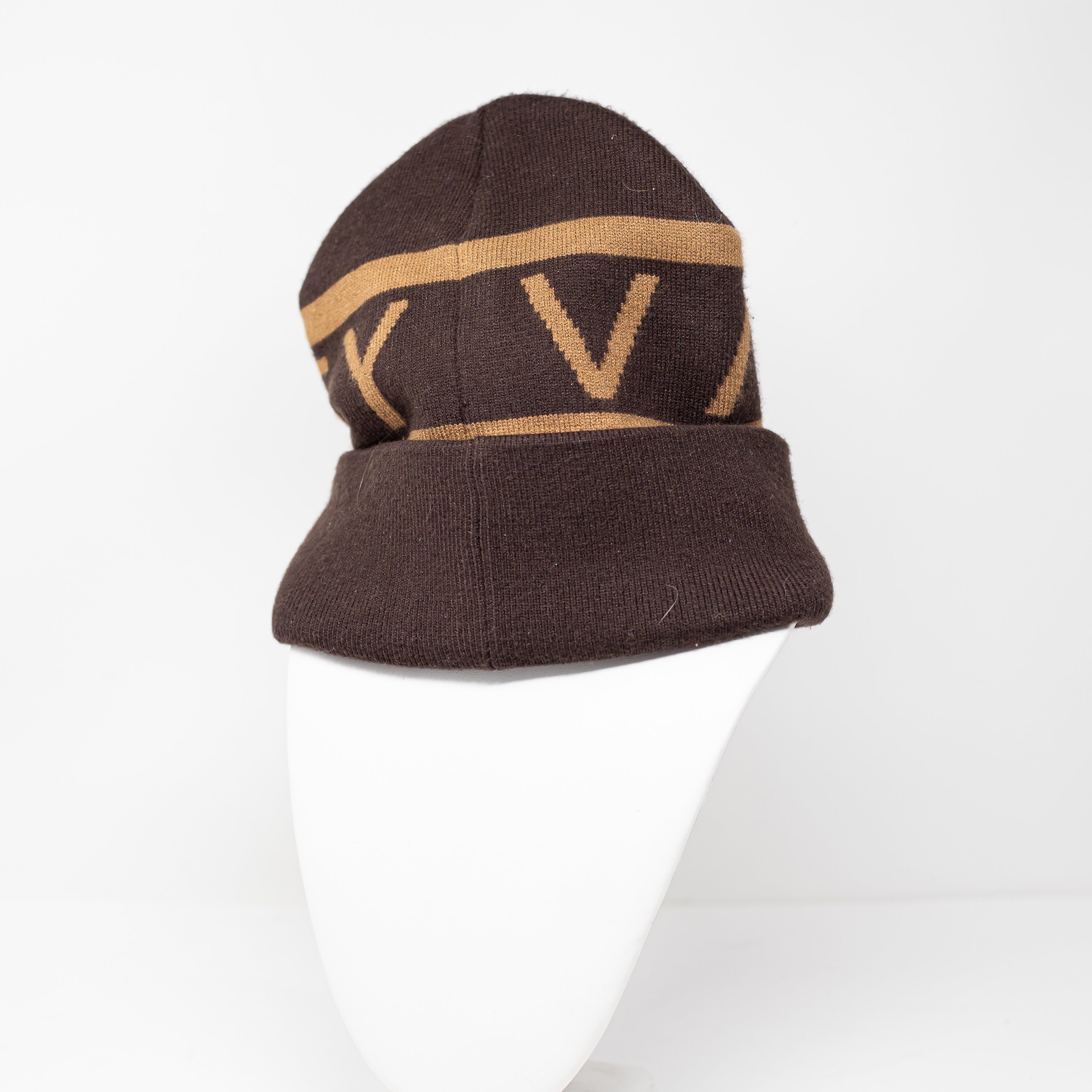 Varley Belden Wool Blend True Knit Stretch Logo Graphic Print Beanie Hat Coffee