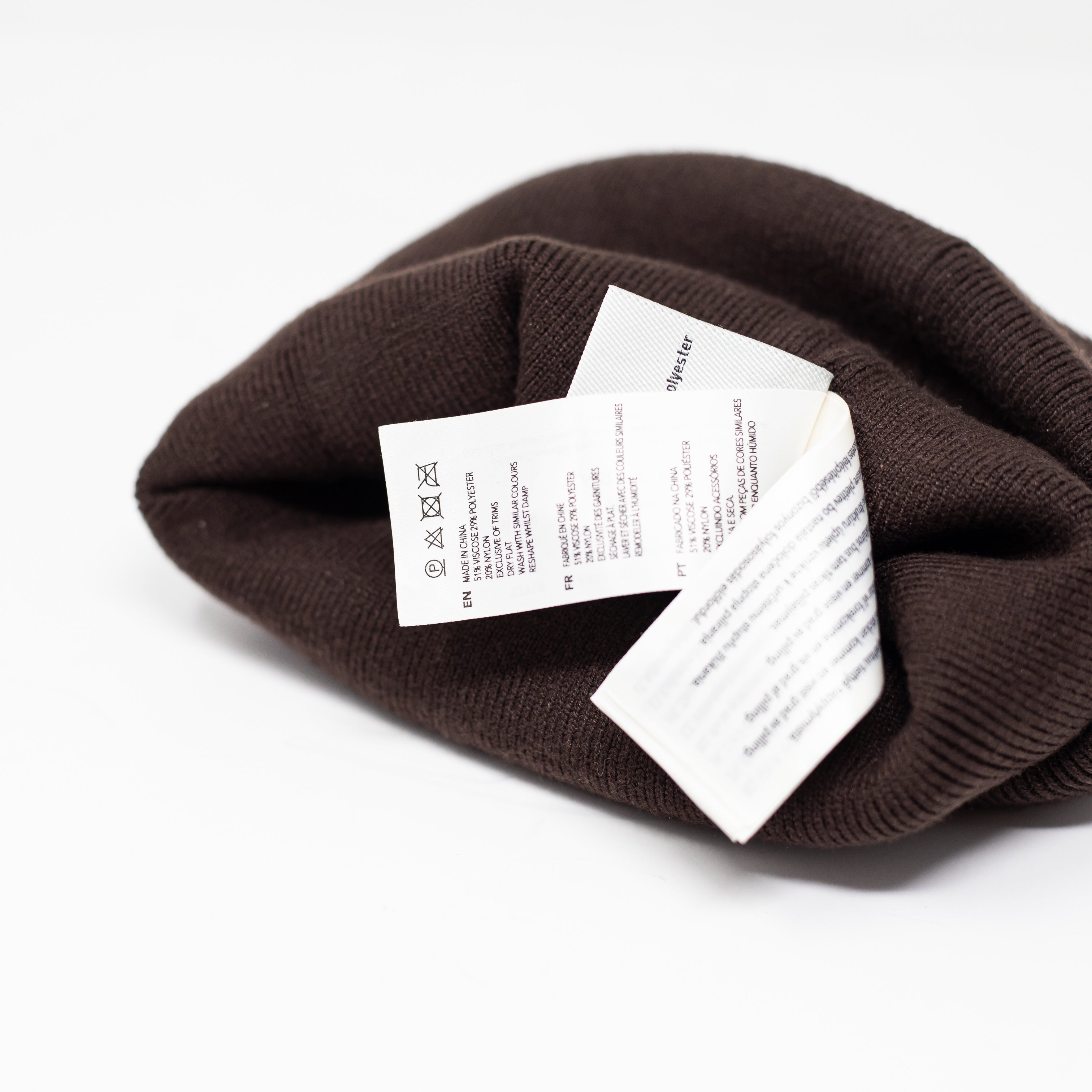 Varley Belden Wool Blend True Knit Stretch Logo Graphic Print Beanie Hat Coffee
