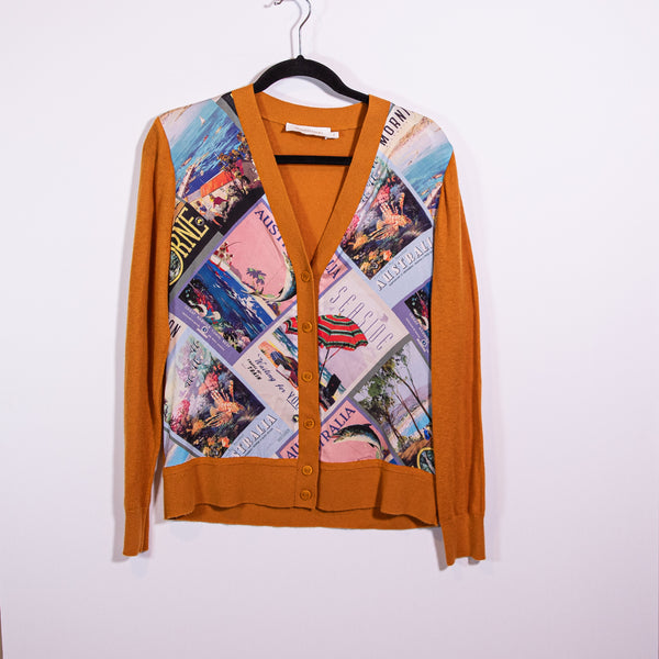 Zimmermann Postcard Print Australia Cashmere Silk Chiffon Cardigan Sweater M
