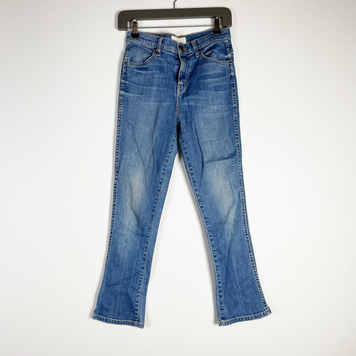 The Great. The Nerd Cotton Stretch Mid Rise Ankle Crop Flare Denim Jeans 26