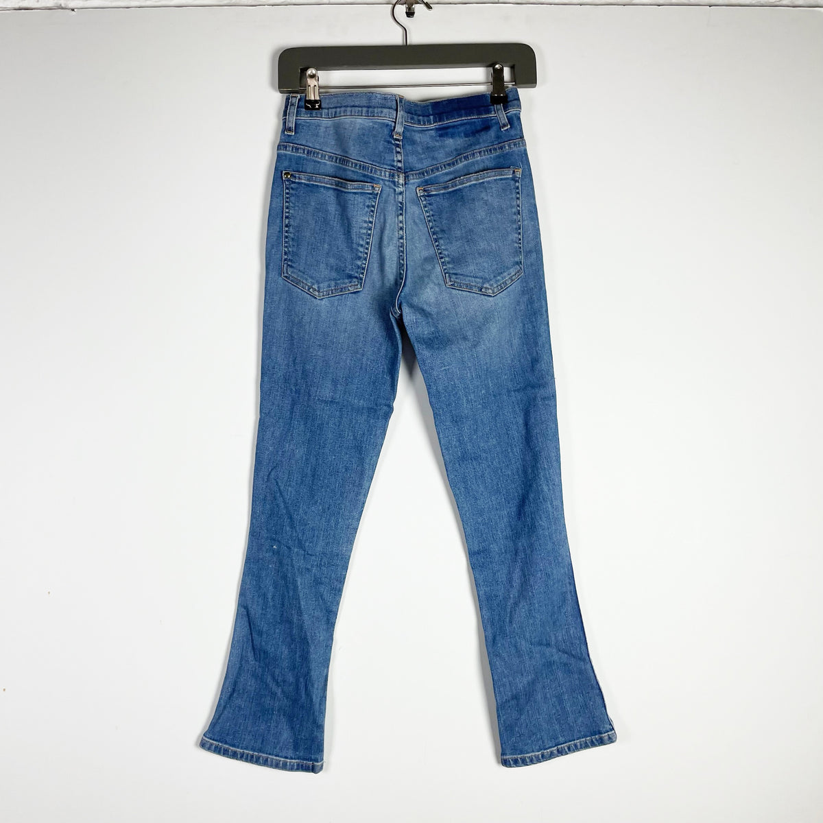 The Great. The Nerd Cotton Stretch Mid Rise Ankle Crop Flare Denim Jeans 26