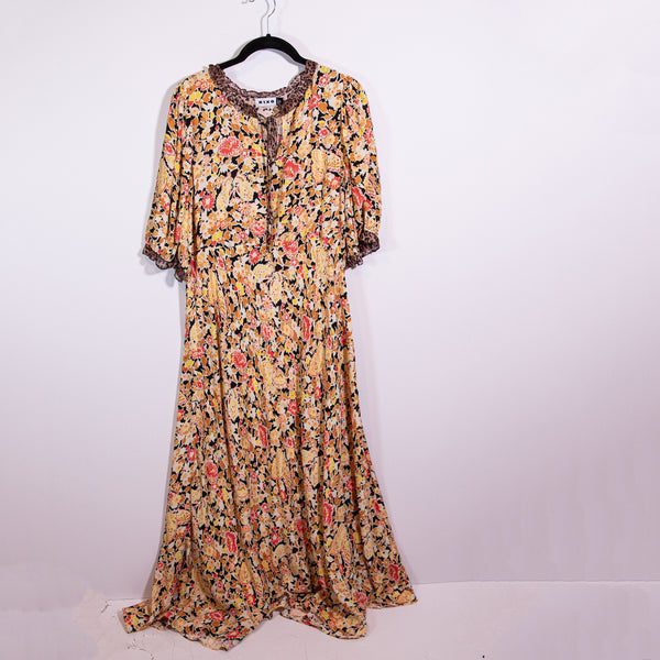 Rixo London Hanna Silk Chiffon Half Sleeve Orange Floral Flower Leopard Dress 6
