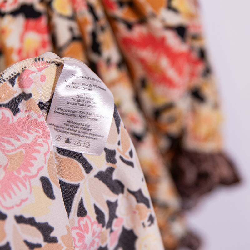 Rixo London Hanna Silk Chiffon Half Sleeve Orange Floral Flower Leopard Dress 6