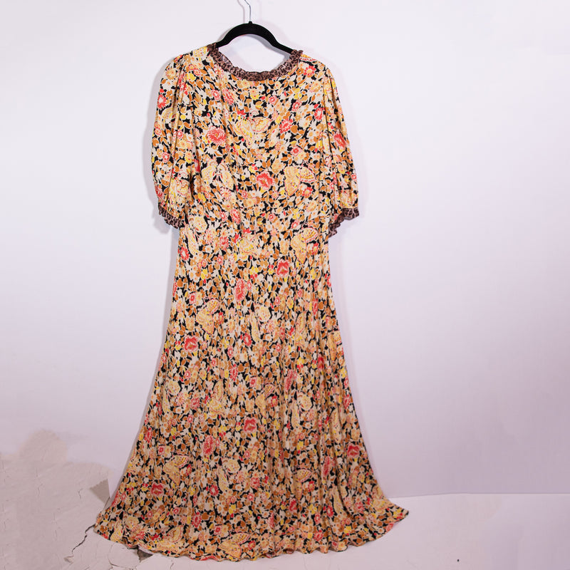 Rixo London Hanna Silk Chiffon Half Sleeve Orange Floral Flower Leopard Dress 6