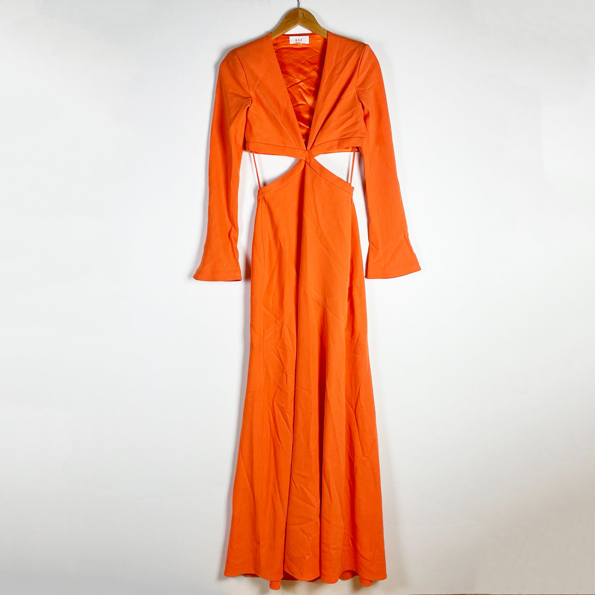 A.L.C. Issa Cut Out Long Sleeve V Neck Long Maxi Dress Orange 0