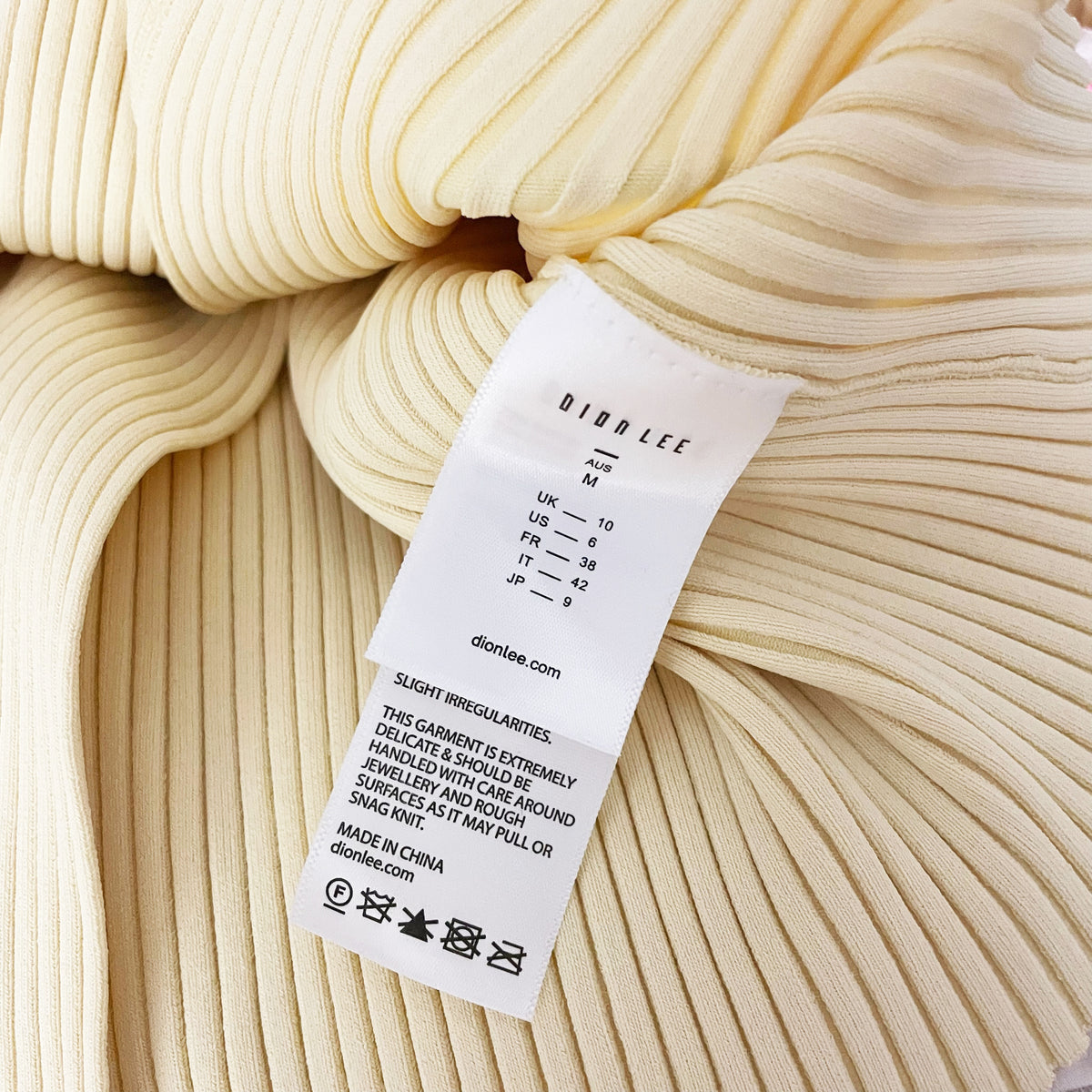 Dion Lee Ribbed Knit Stretch V Neck Twist Knot Pullover Sweater Ivory 6