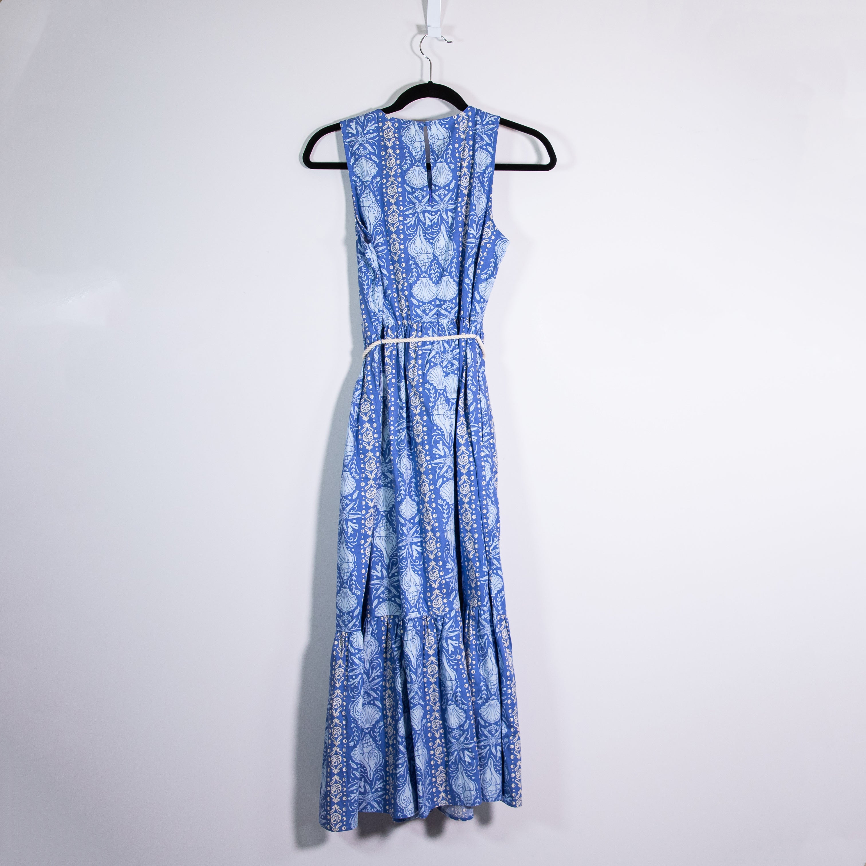 J. Crew Cotton Poplin Stretch Tier Rope Belt Midi Dress Vintage Peri Gentle Sea