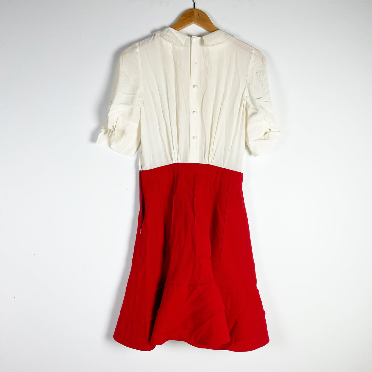 Miu Miu Made In Italy Silk Chiffon Wool Crepe Red White Collared Mini Dress 38