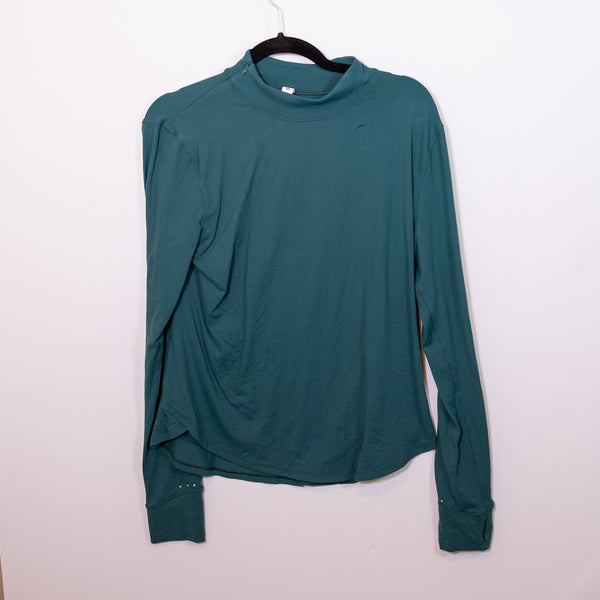 Lululemon Women's Rulu Running Long-Sleeve Mock Neck Shirt Top Green Jasper 12