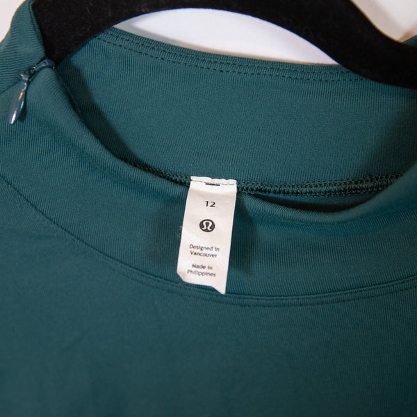 Lululemon Women's Rulu Running Long-Sleeve Mock Neck Shirt Top Green Jasper 12