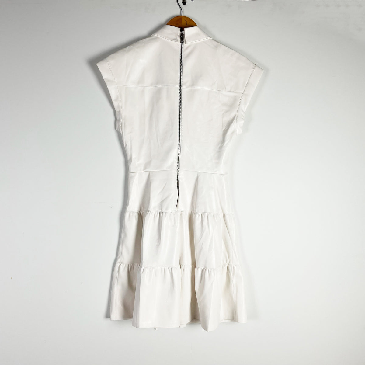 NEW Alice And Olivia Mila Faux Vegan Leather Twist Tiered Mini Dress Off White 0