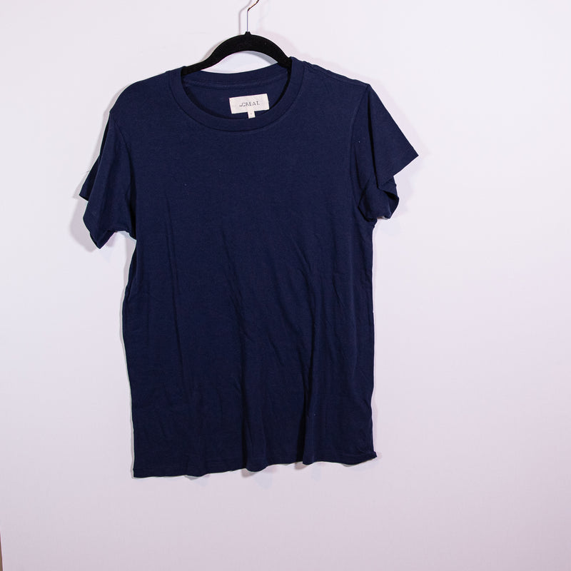 The Great. Women's The Slim Cotton Crew Neck Short Sleeve Tee Shirt True Navy M