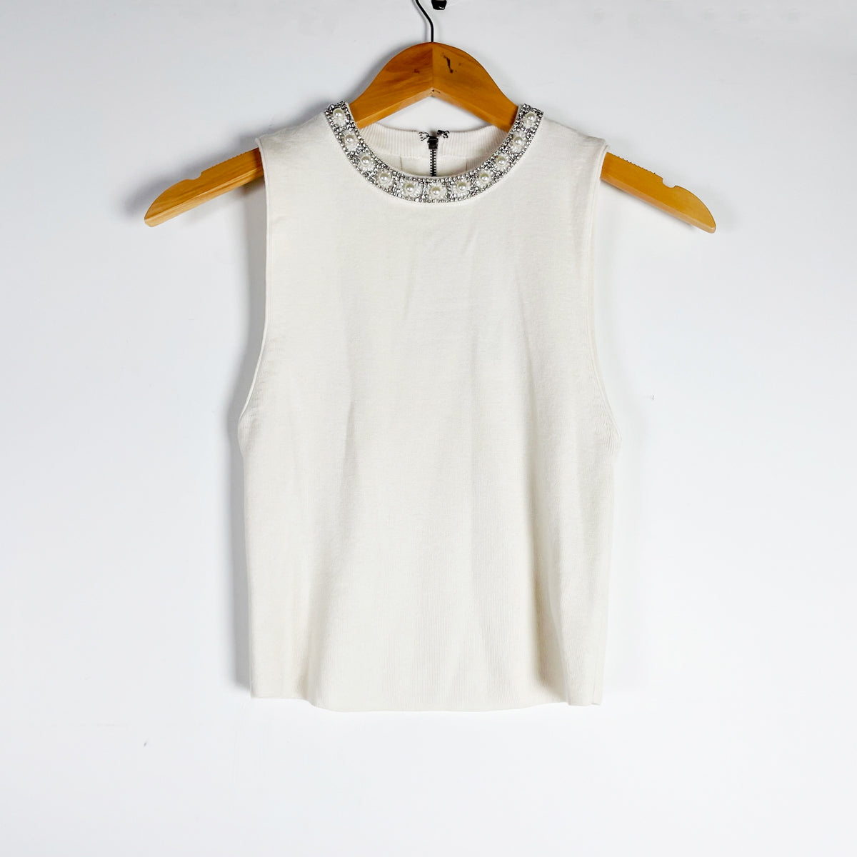 NEW Alice And Olivia Amity Wool Pearl Crystal Beaded Embellished Sweater White S