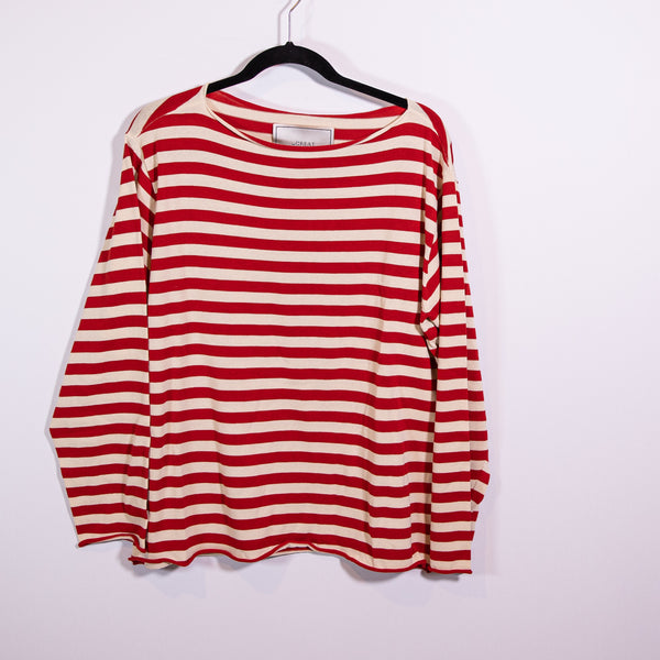 The Great Collectors The Sailor Boatneck Cotton Long Sleeve Maple Stripe Sweater