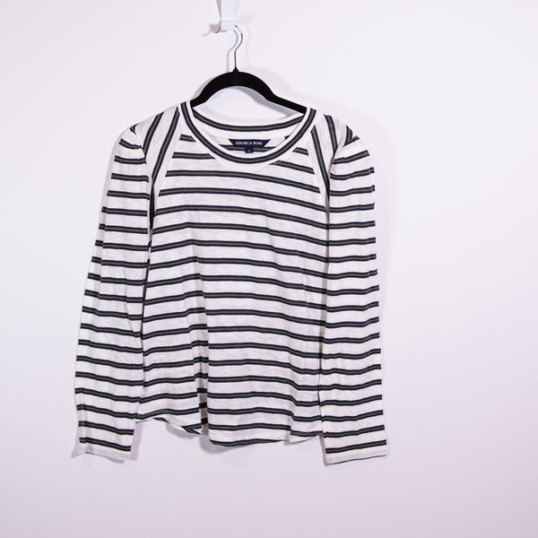 Veronica Beard Mason Baseball Crew Neck Cotton Long Sleeve Striped Tee Shirt M