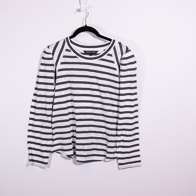 Veronica Beard Mason Baseball Crew Neck Cotton Long Sleeve Striped Tee Shirt M