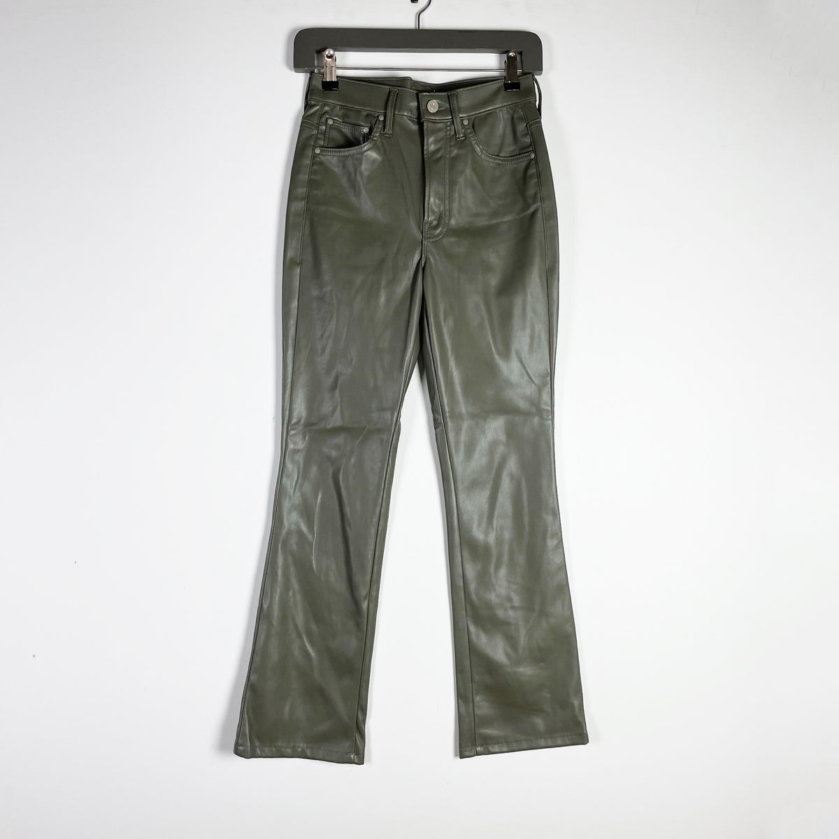 Mother The Insider Flood Faux Vegan Leather Cropped Bootcut Pant Wax On, Wax Off