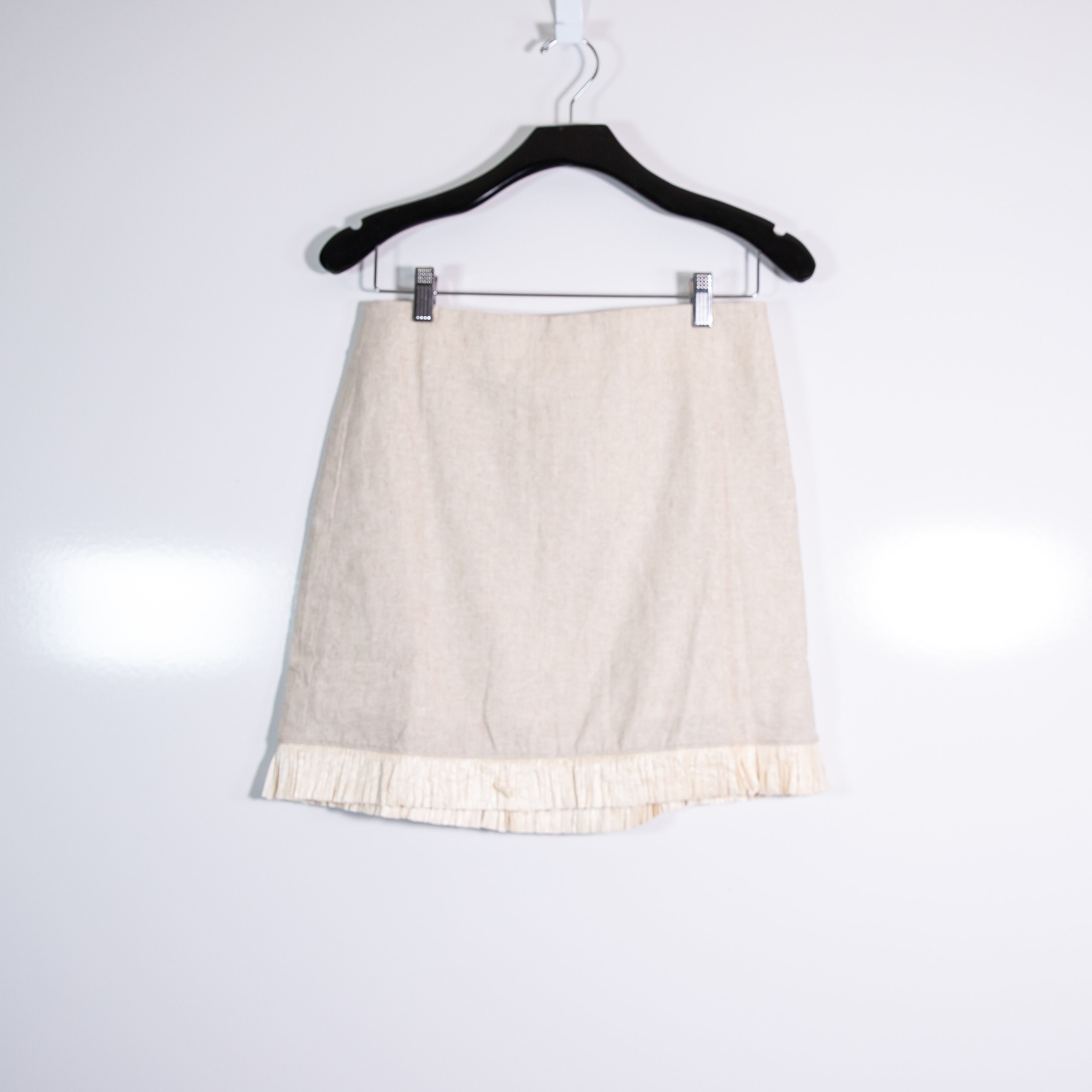 NEW J. Crew Straw Raffia Ruffle Trim Linen Blend Mini Skirt Yarn Dye Flax 2