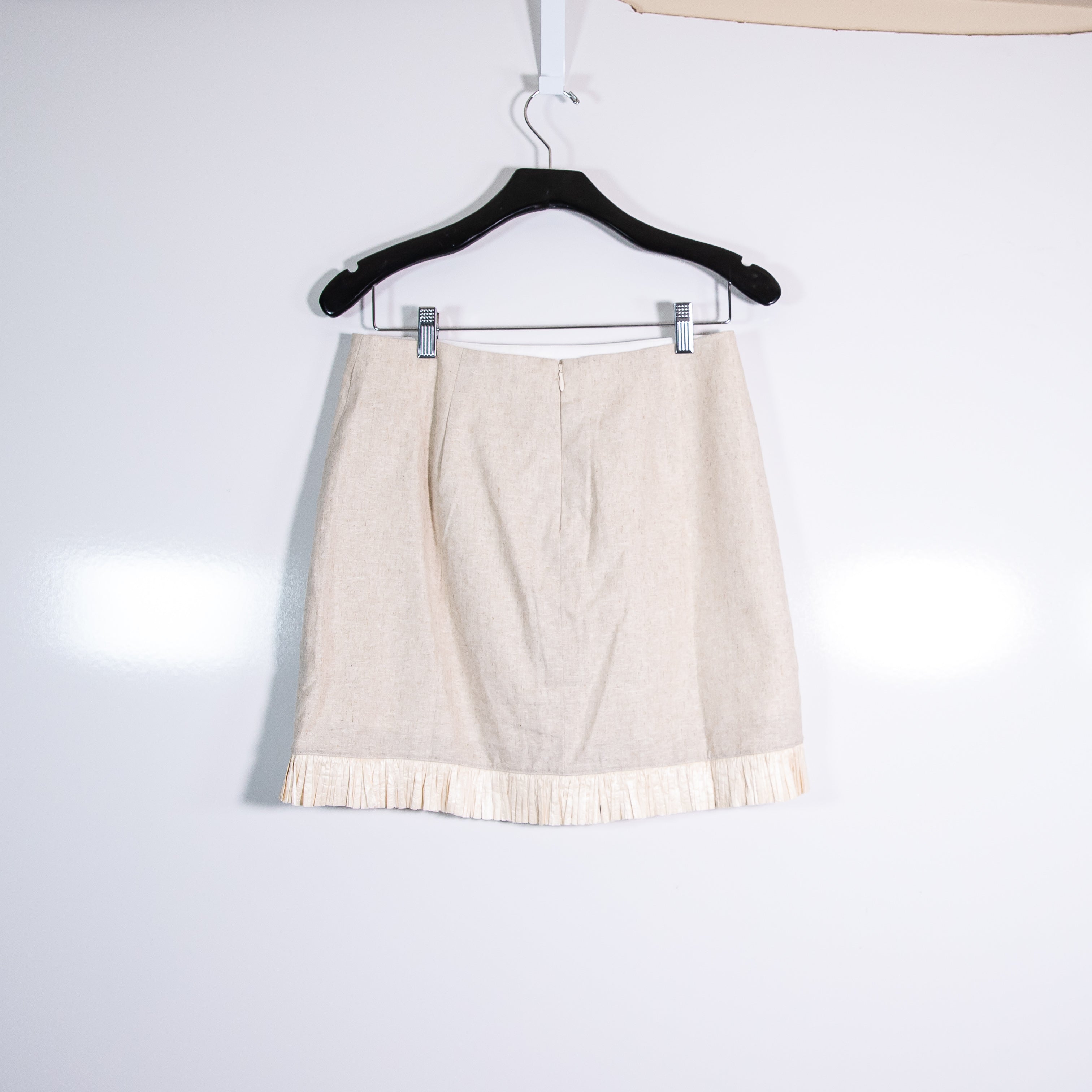 NEW J. Crew Straw Raffia Ruffle Trim Linen Blend Mini Skirt Yarn Dye Flax 2