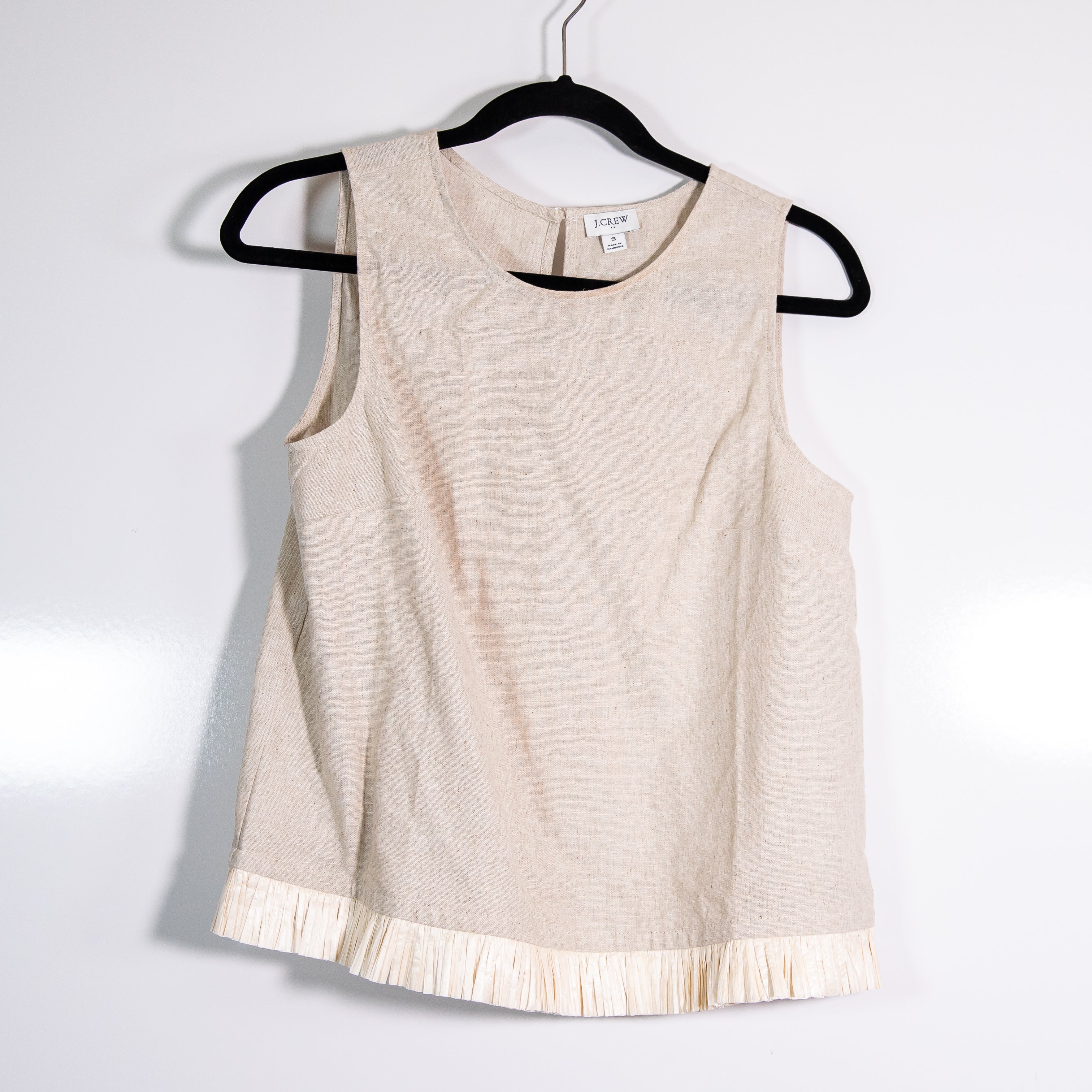 J. Crew Straw Raffia Ruffle Trim Linen Blend Sleeveless Shell Tank Top Yarn Flax