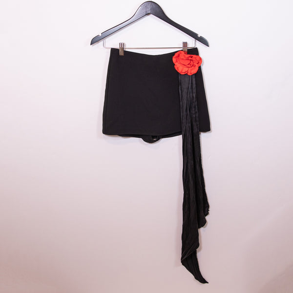 Amanda Uprichard x Revolve Dale Rose Romeo Rosette Embroidered Mini Black Skort