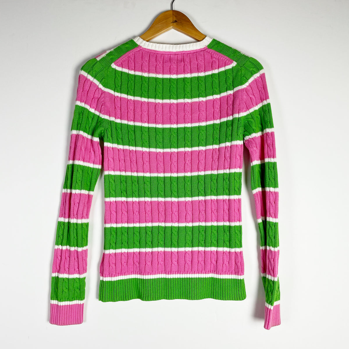 Lilly Pulitzer Vintage White Label Cotton Pink Green Stripe Crew Neck Sweater S