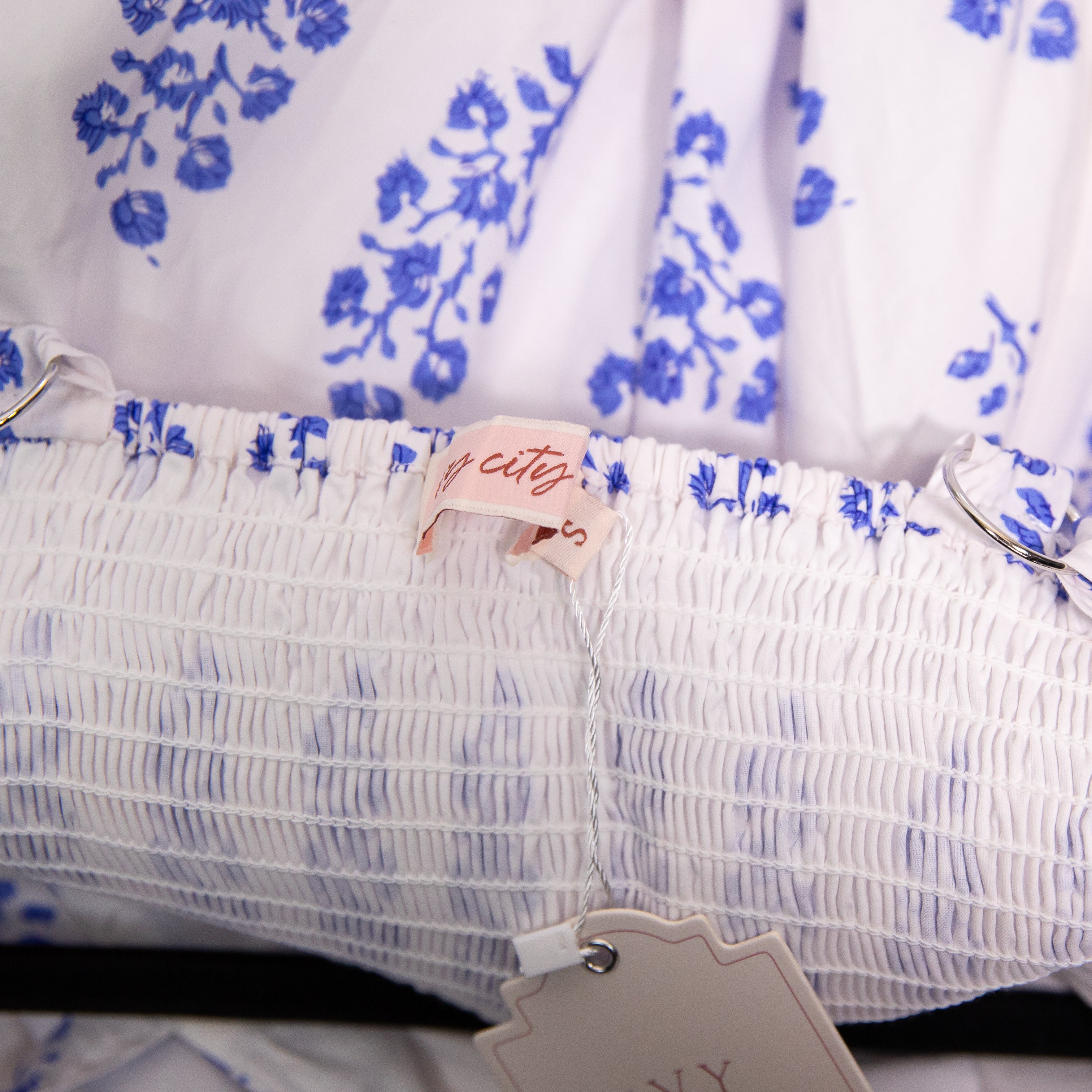 NEW Ivy City Palmer Cotton Poplin A Line Midi Dress Blue White Block Print Small