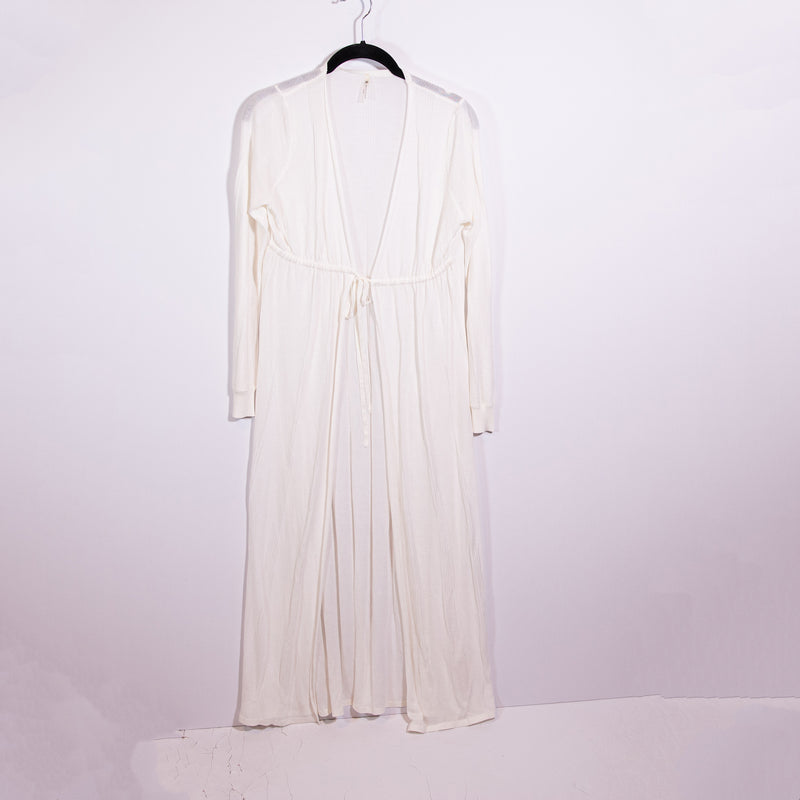 Devon Windsor Simone Semi Sheer Tie Front Long Robe Cardigan Sweater White M