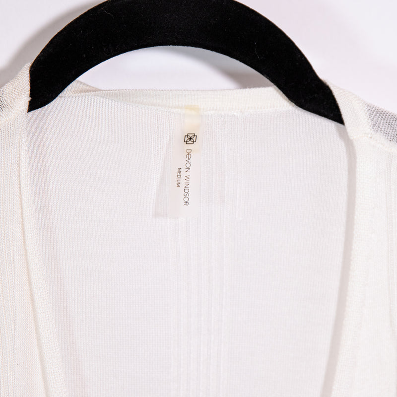 Devon Windsor Simone Semi Sheer Tie Front Long Robe Cardigan Sweater White M