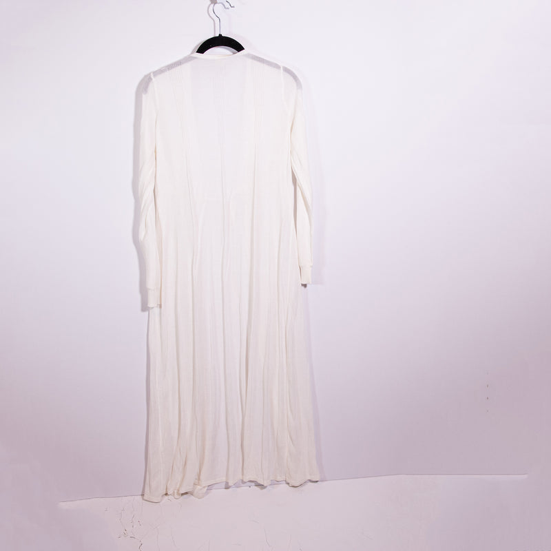 Devon Windsor Simone Semi Sheer Tie Front Long Robe Cardigan Sweater White M
