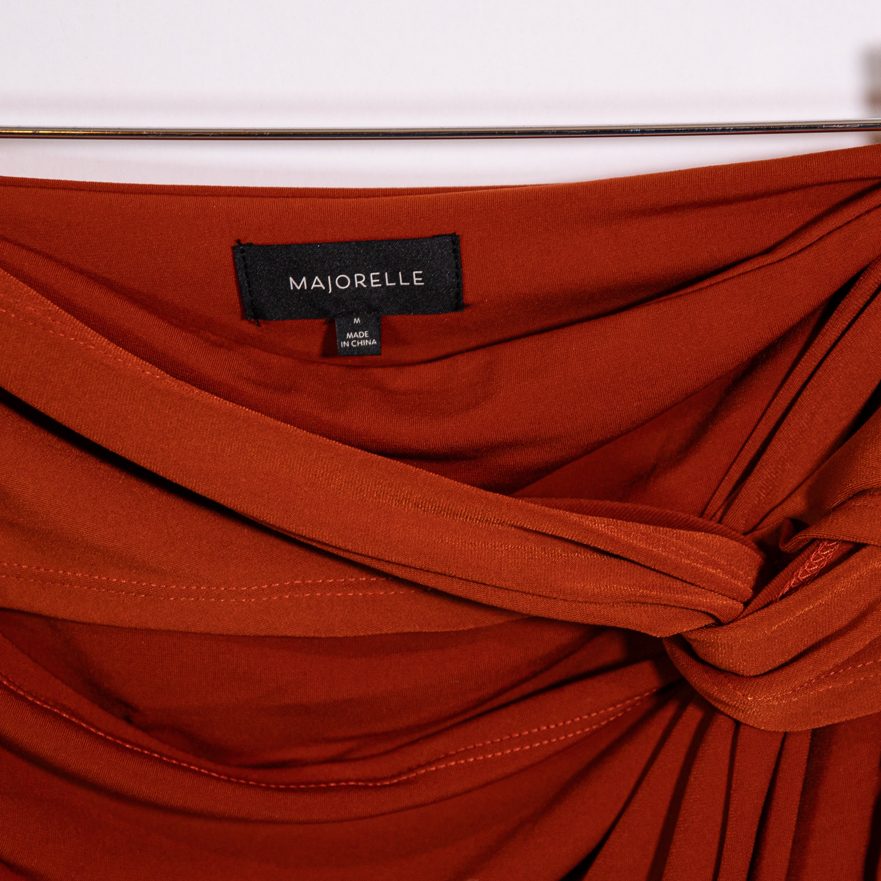 Majorelle Destiny Ruched Jersey Knit Stretch Twist Knot Skirt Mahogany Brown M