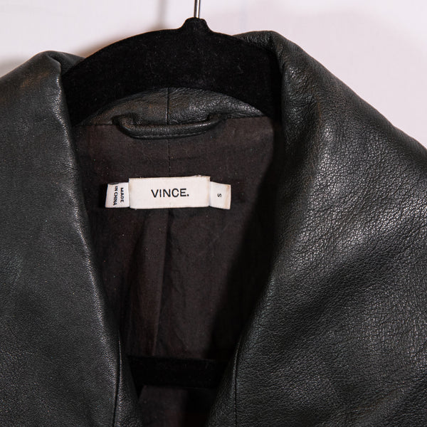 Vince Women's Genuine Lamb Leather Spread Collar Moto Full Zip Jacket Black S