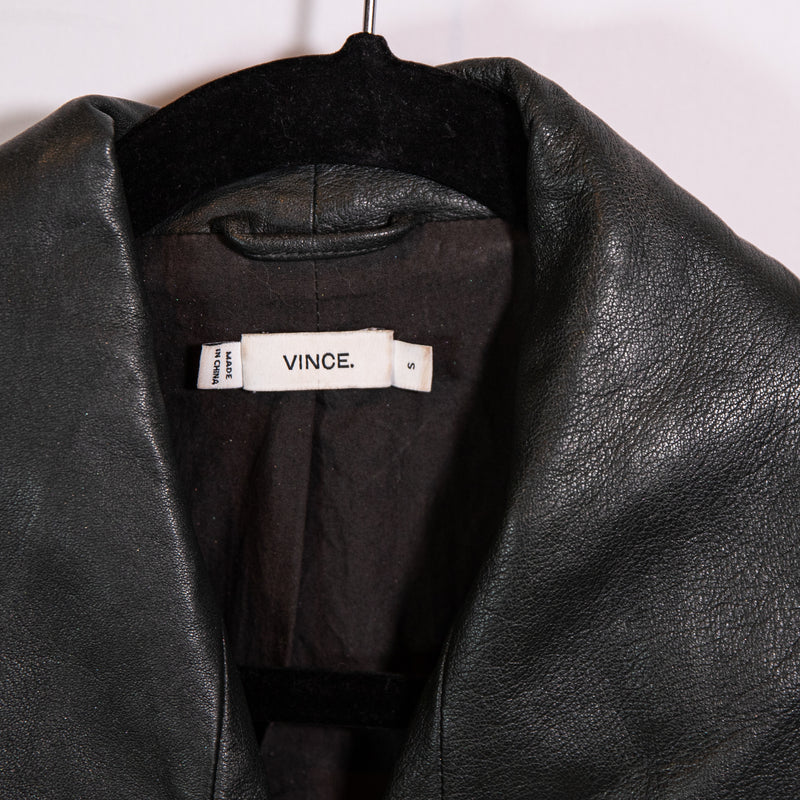 Vince Women's Genuine Lamb Leather Spread Collar Moto Full Zip Jacket Black S