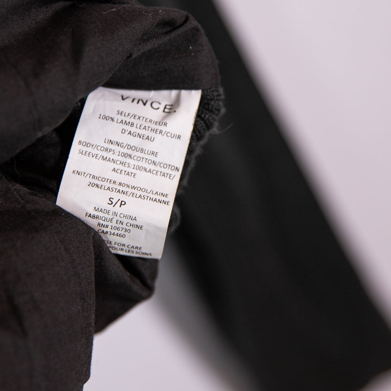 Vince Women's Genuine Lamb Leather Spread Collar Moto Full Zip Jacket Black S