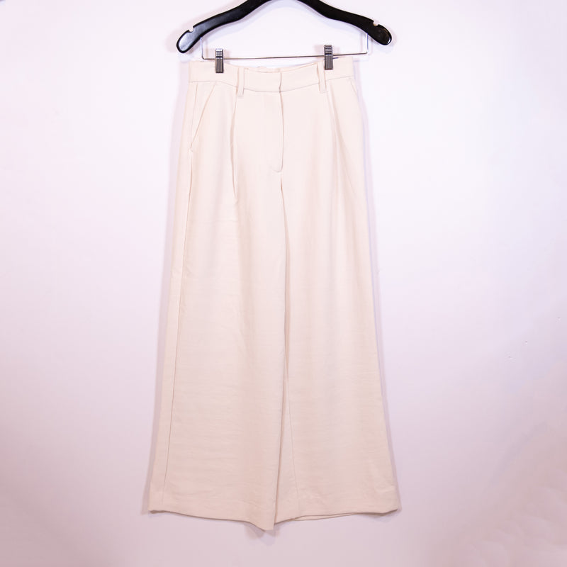 NEW Abercrombie &amp; Fitch Crepe Mid Rise Wide Leg Trouser Pants Ivory 0 Short