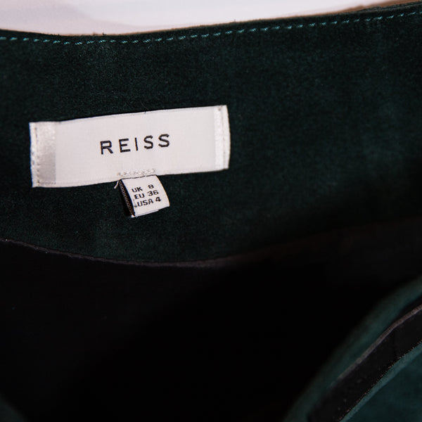Reiss Women's Chase Genuine Suede Leather Wrap Buckle Mini Skirt Emerald Green 4