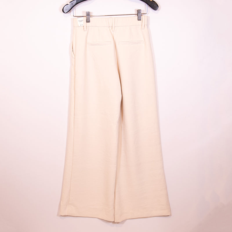 NEW Abercrombie &amp; Fitch Crepe Mid Rise Wide Leg Trouser Pants Ivory 0 Short