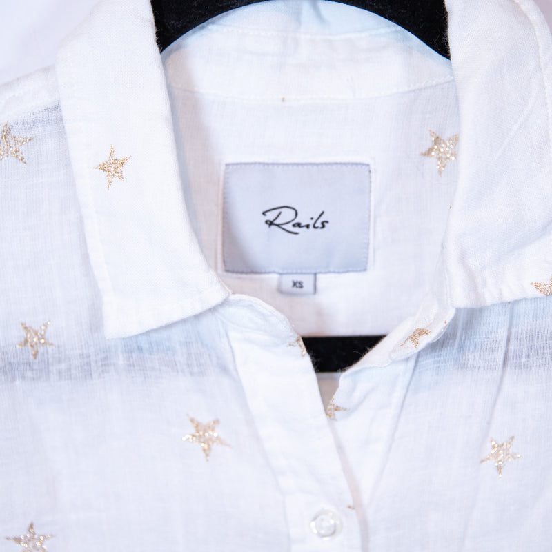 Rails Whitney Lightweight Linen Rose Gold Metallic Star Print Shirt Sleeve Shirt