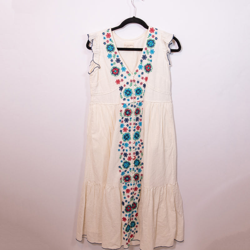 The Coast Brand Kea Lani Cotton Voile Floral Flower Embroidered Midi Dress Small