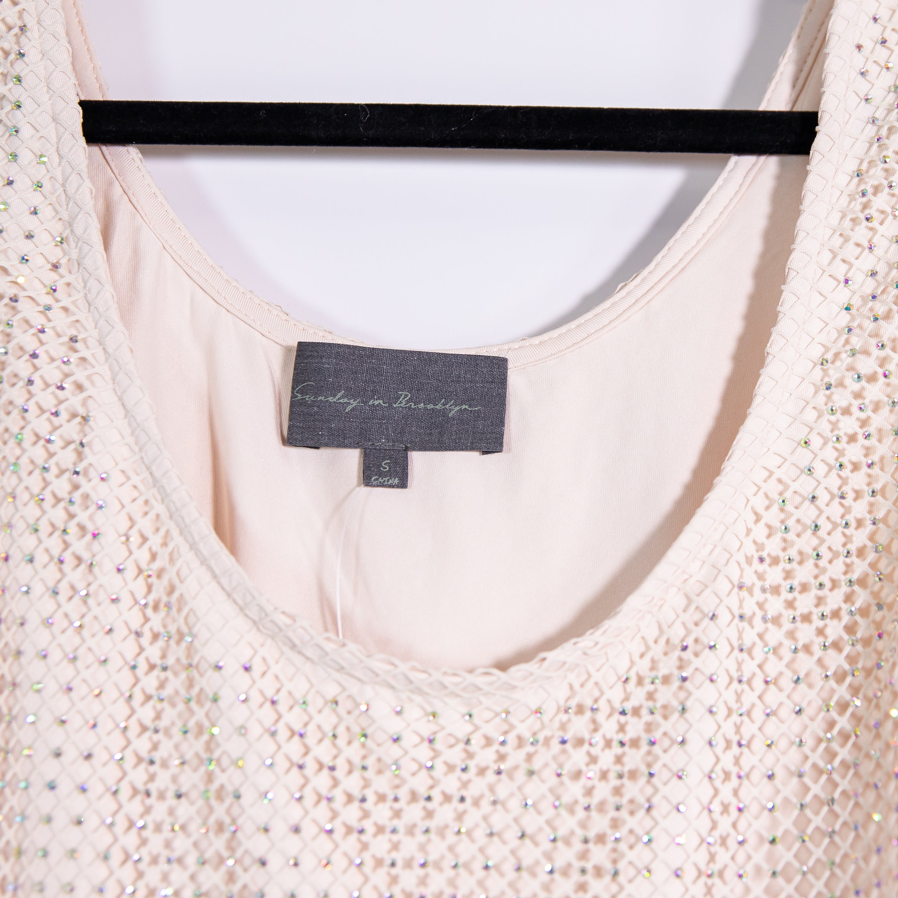 NEW Sunday In Brooklyn Anthropologie Crystal Jewel Rhinestone Mesh Tank Top S