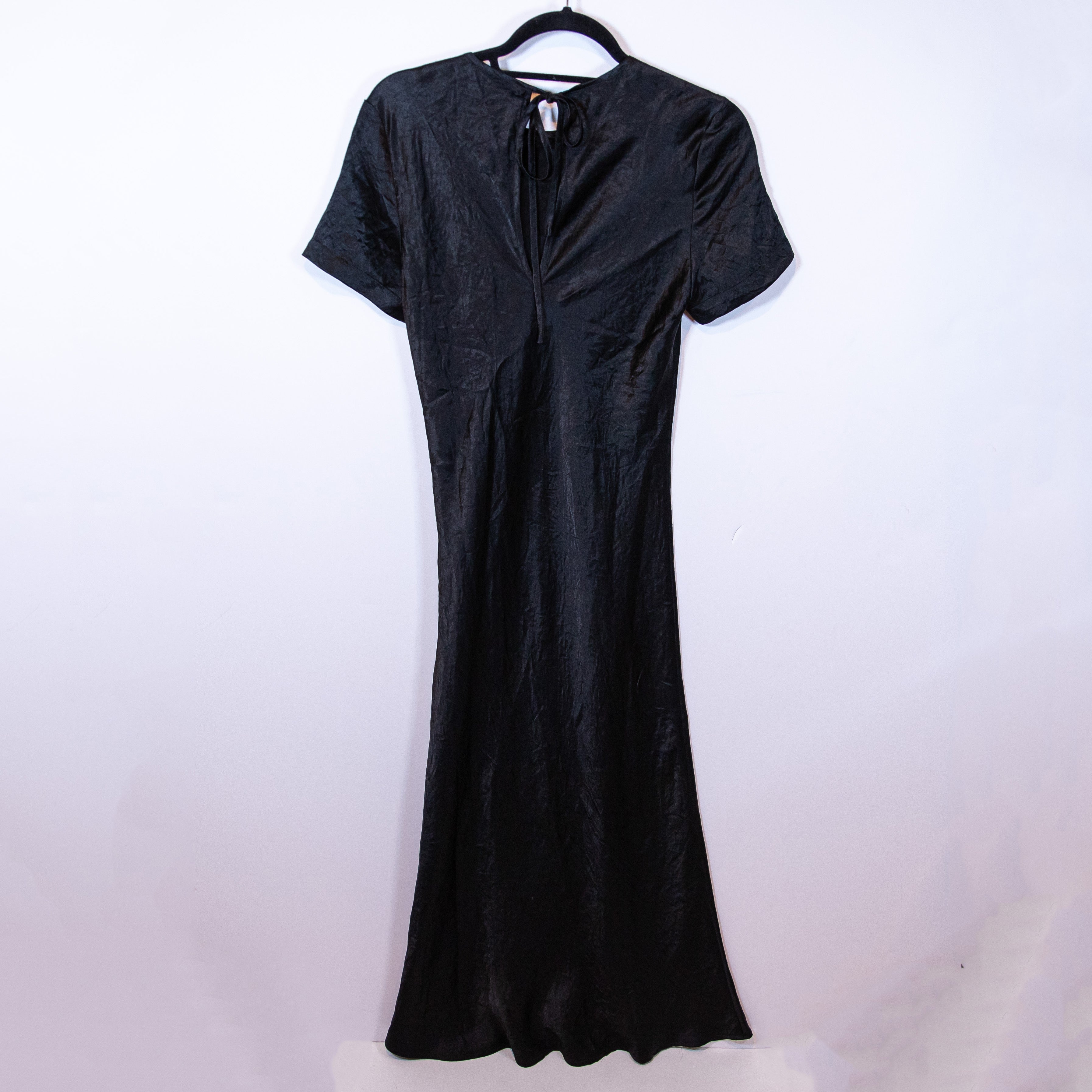 NEW Free People Third Form Black Textured Satin Short Sleeve Slip Midi Dress 4