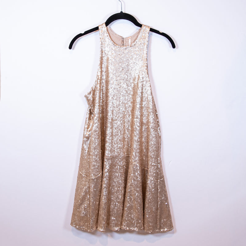 NEW Free People Liquid Shine Rose Gold Metallic Sparkle Sequin Mini Dress XS