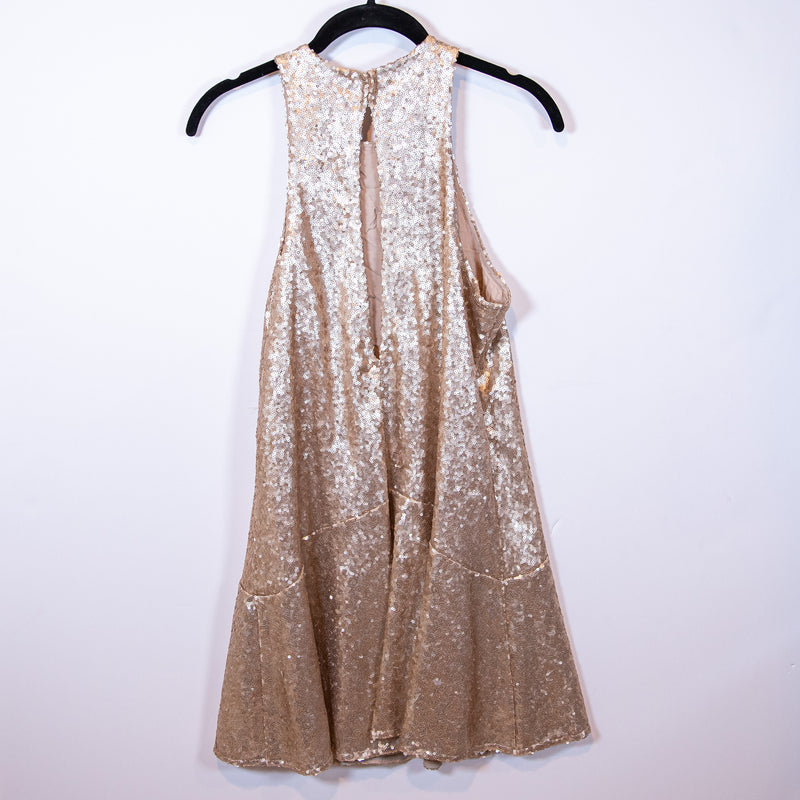 NEW Free People Liquid Shine Rose Gold Metallic Sparkle Sequin Mini Dress XS