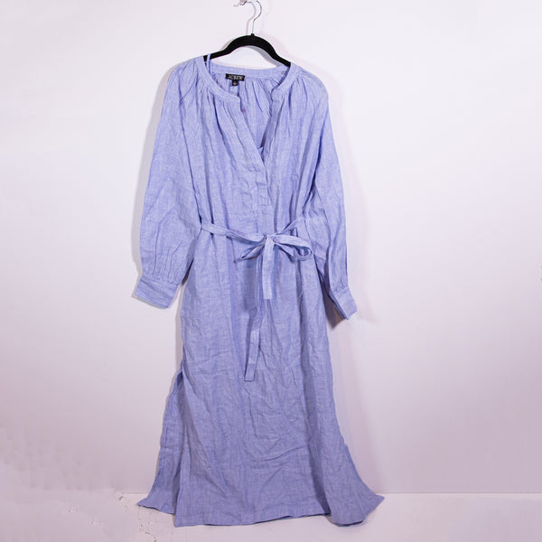 NEW J. Crew Cabana Lightweight Linen V Neck Belted Maxi Dress French Blue Small