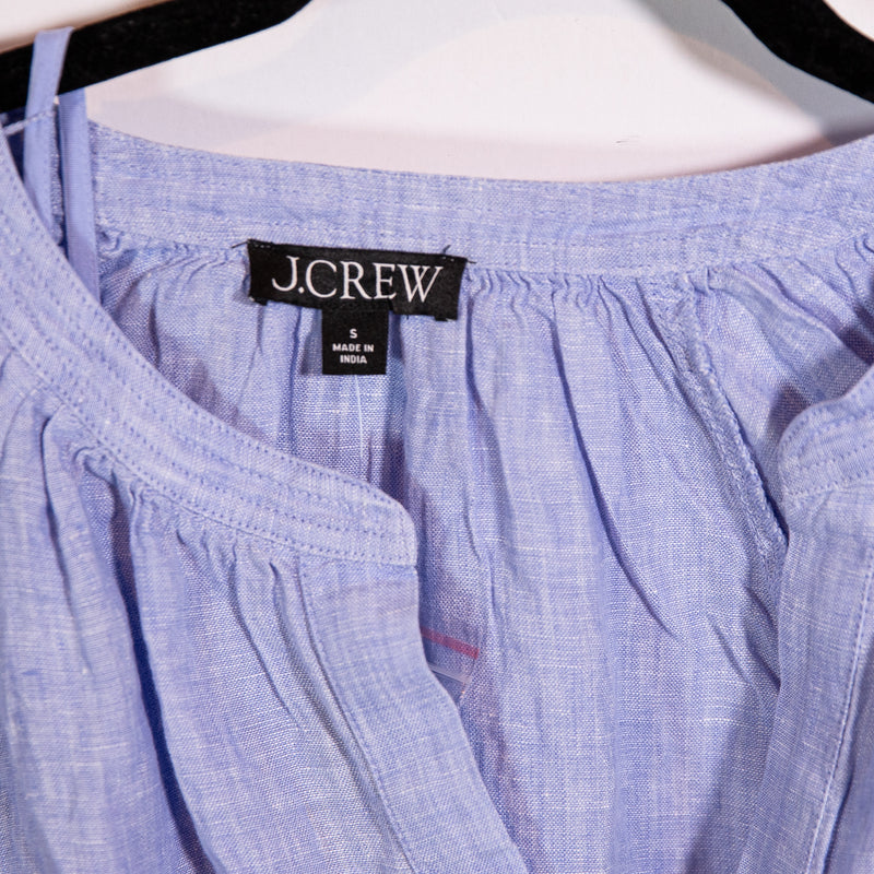 NEW J. Crew Cabana Lightweight Linen V Neck Belted Maxi Dress French Blue Small